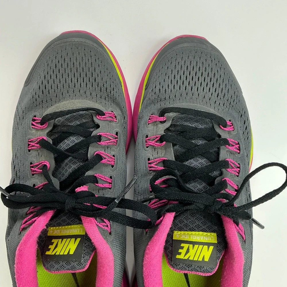 Nike Grey Pink LunarGlide 4 Running Shoes Girls 5Y 525371-001 Lunarlon Neon